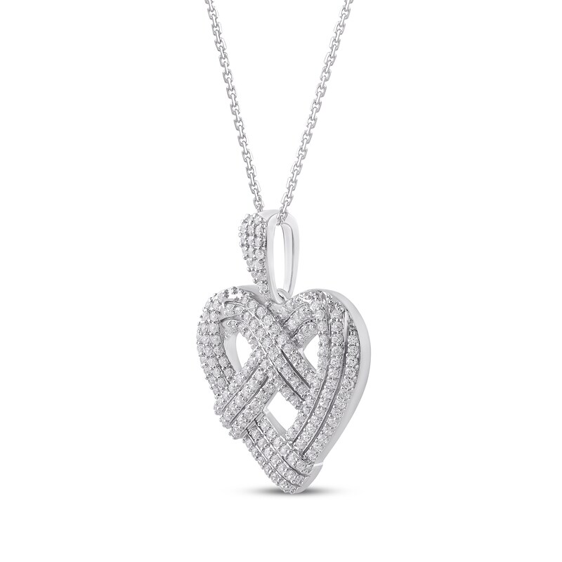 Main Image 2 of Diamond Heart Knot Necklace 1 ct tw 10K White Gold 18"