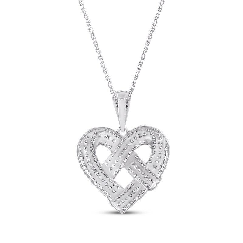Main Image 3 of Diamond Heart Knot Necklace 1 ct tw 10K White Gold 18"