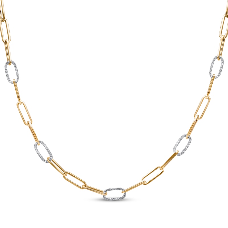 Main Image 1 of Diamond Station Paperclip Necklace 1/2 ct tw 10K Yellow Gold 18"
