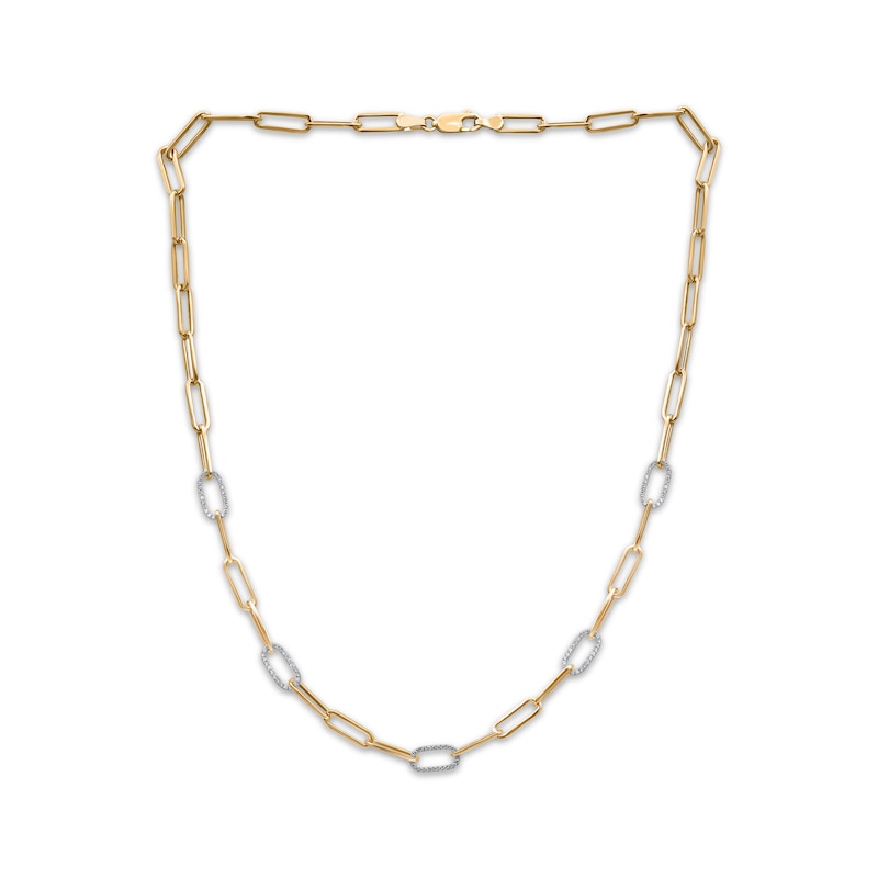 Main Image 2 of Diamond Station Paperclip Necklace 1/2 ct tw 10K Yellow Gold 18"