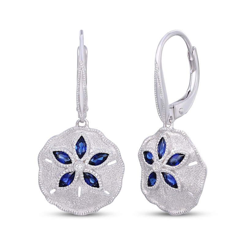 Blue & White Lab-Created Sapphire Sand Dollar Drop Earrings Sterling Silver