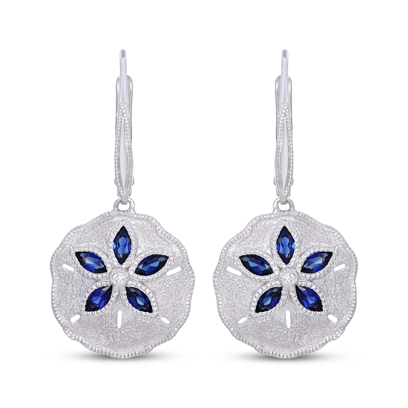 Main Image 2 of Blue & White Lab-Created Sapphire Sand Dollar Drop Earrings Sterling Silver