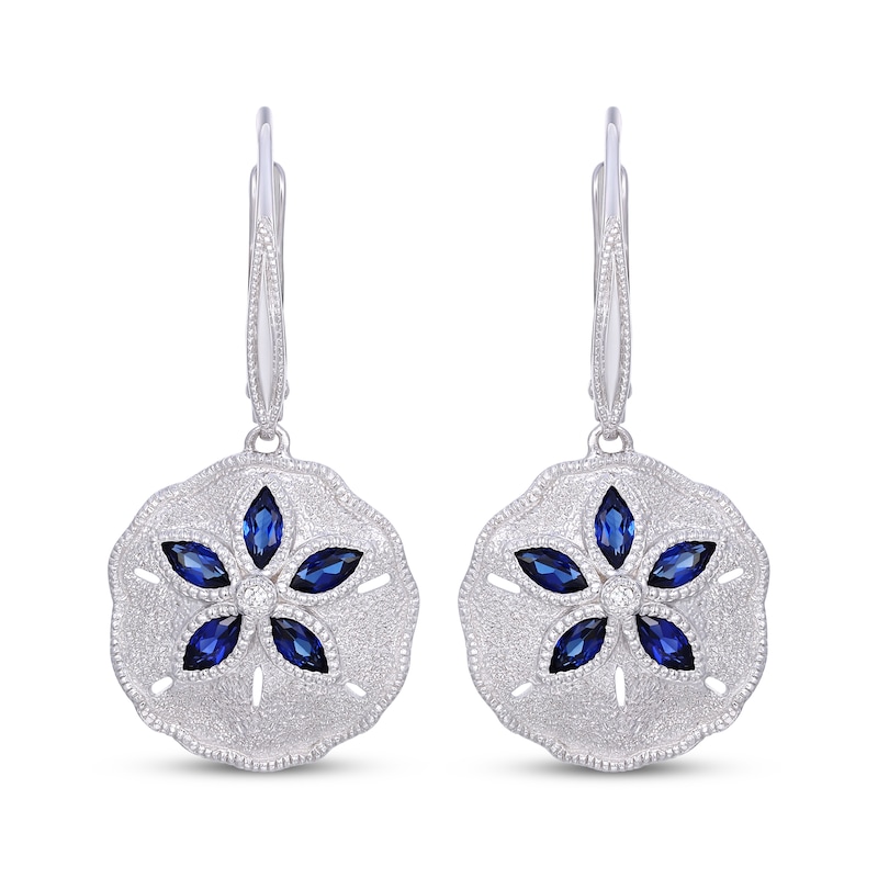 Blue & White Lab-Created Sapphire Sand Dollar Drop Earrings Sterling Silver