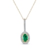 Thumbnail Image 1 of Oval-Cut Natural Emerald & Diamond Halo Drop Necklace 1/10 ct tw 10K Yellow Gold 18"