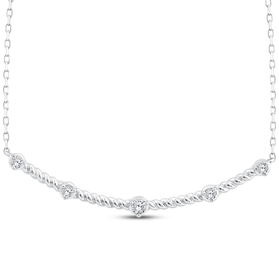 Threads of Love Diamond Station Smile Necklace 1/6 ct tw 10K White Gold 19.75"