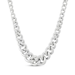 Puffy Graduating Curb Chain Necklace Hollow Sterling Silver 17.75"