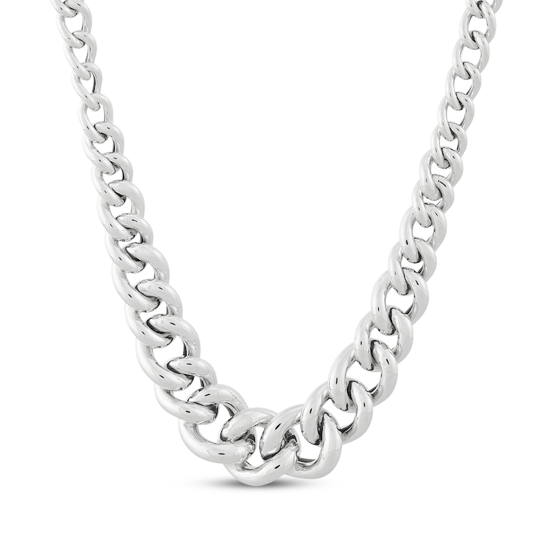 Main Image 1 of Puffy Graduating Curb Chain Necklace Hollow Sterling Silver 17.75"
