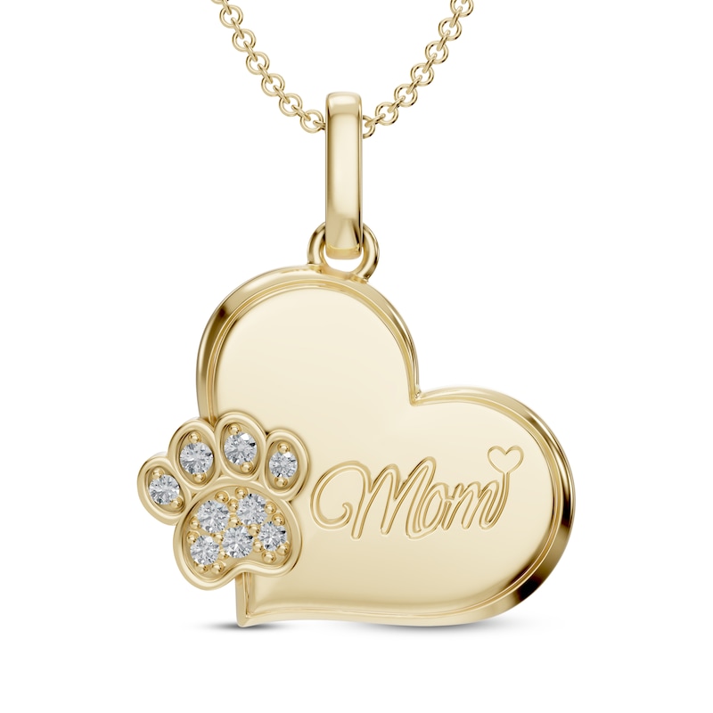 Main Image 1 of Diamond Dog Mom Heart Necklace 1/15 ct tw Sterling Silver with 10K Yellow Gold Plate 18"