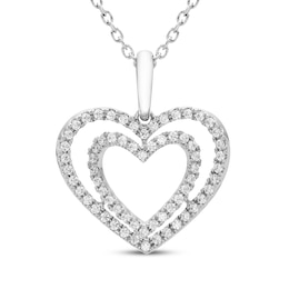 Diamond Double Heart Necklace 1/4 ct tw Sterling Silver 18"