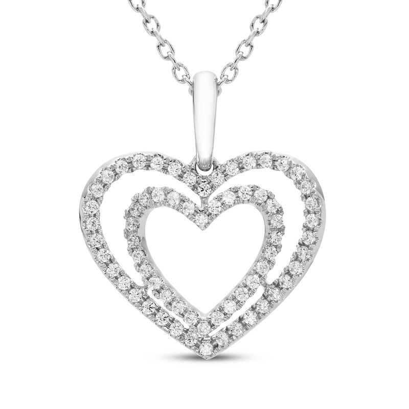 Main Image 1 of Diamond Double Heart Necklace 1/4 ct tw Sterling Silver 18"