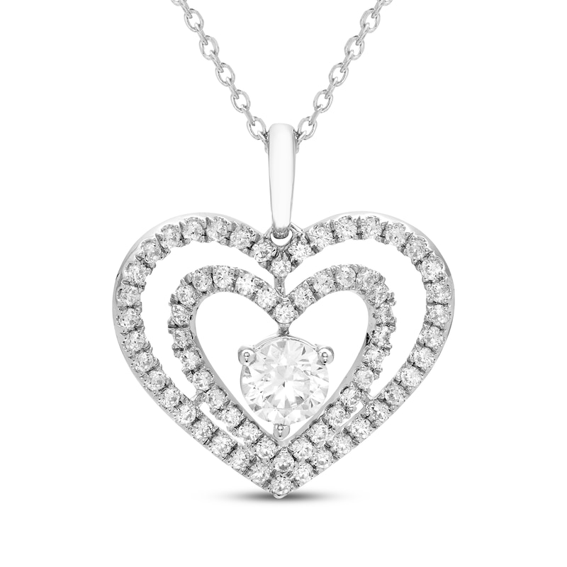 Main Image 1 of Diamond Double Heart Necklace 1 ct tw 10K White Gold 18"