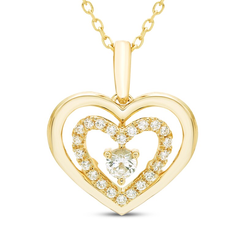 Believe in Love Diamond Double Heart Necklace 1/8 ct tw 10K Yellow Gold 18"