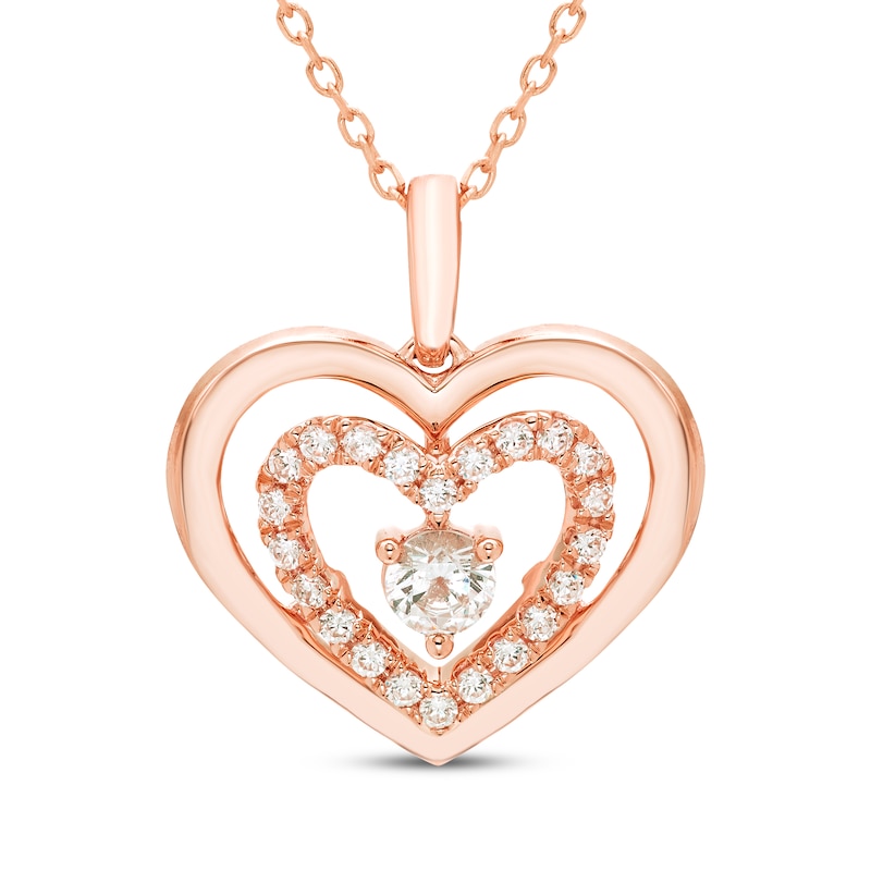 Main Image 1 of Diamond Double Heart Necklace 1/2 ct tw 10K Rose Gold 18"
