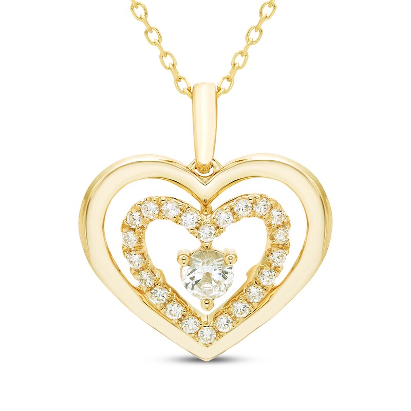 Main Image 1 of Diamond Double Heart Necklace 1/2 ct tw 10K Yellow Gold 18"