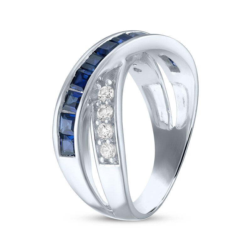 Main Image 2 of Square-Cut Blue Lab-Created Sapphire & Round-Cut White Lab-Created Sapphire Crossover Ring Sterling Silver