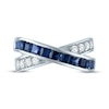 Thumbnail Image 3 of Square-Cut Blue Lab-Created Sapphire & Round-Cut White Lab-Created Sapphire Crossover Ring Sterling Silver