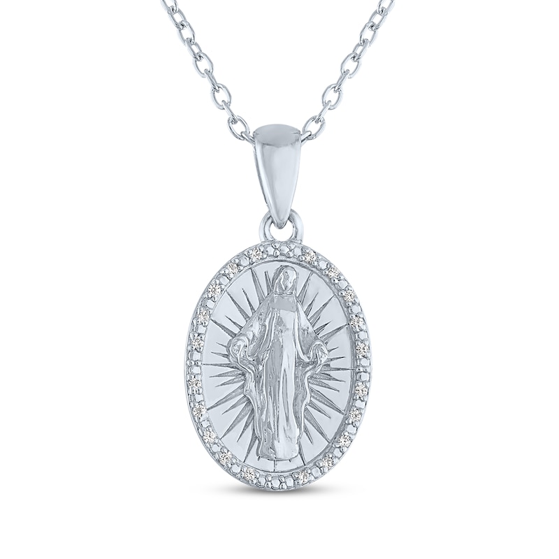 Main Image 2 of Diamond Accent Mary Necklace Sterling Silver 18"