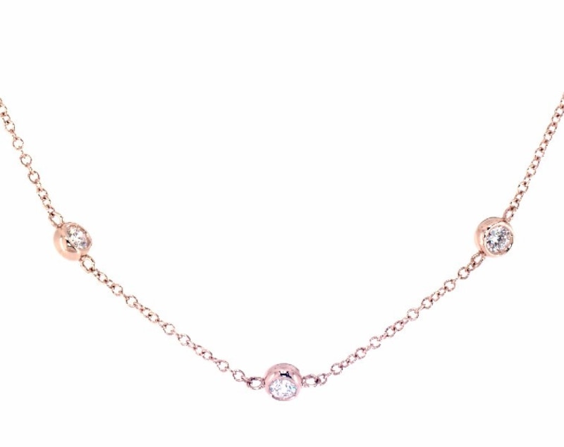 Main Image 1 of KAY Lab-Grown Diamonds Bezel-Set Station Necklace 1 ct tw 14K Rose Gold 19"