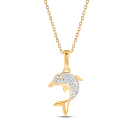 Diamond Dolphin Necklace 1/20 ct tw 10K Yellow Gold 18"