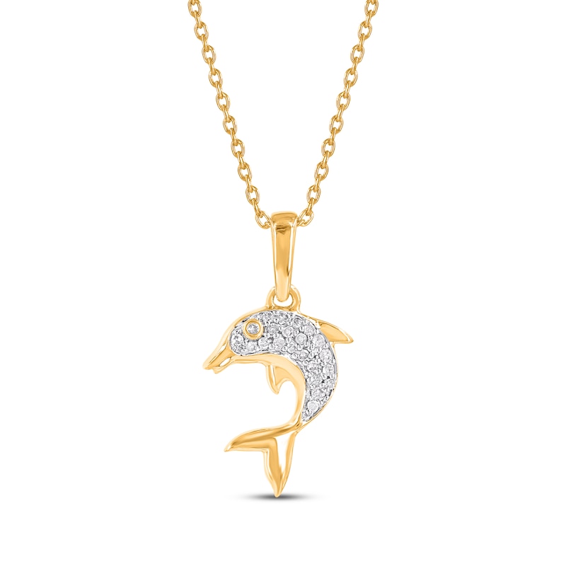Main Image 1 of Diamond Dolphin Necklace 1/20 ct tw 10K Yellow Gold 18"