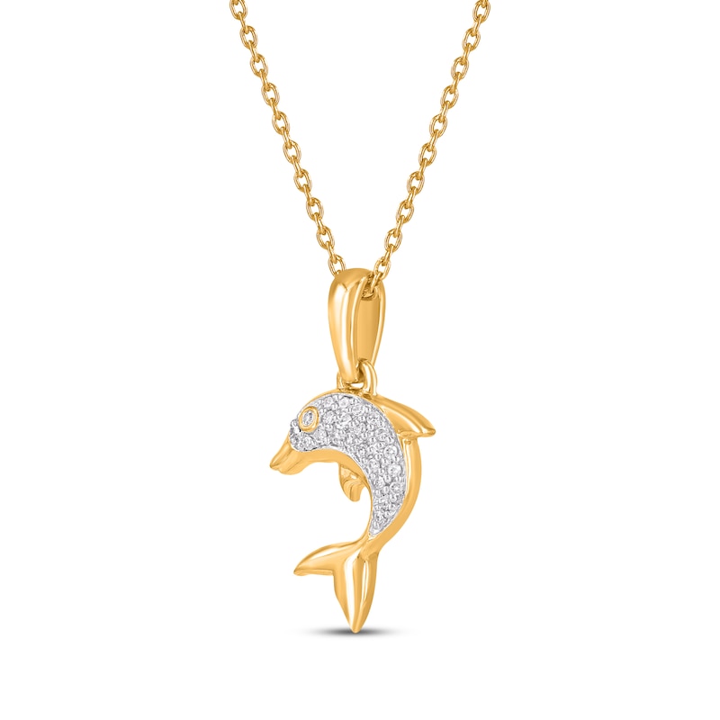 Main Image 2 of Diamond Dolphin Necklace 1/20 ct tw 10K Yellow Gold 18"