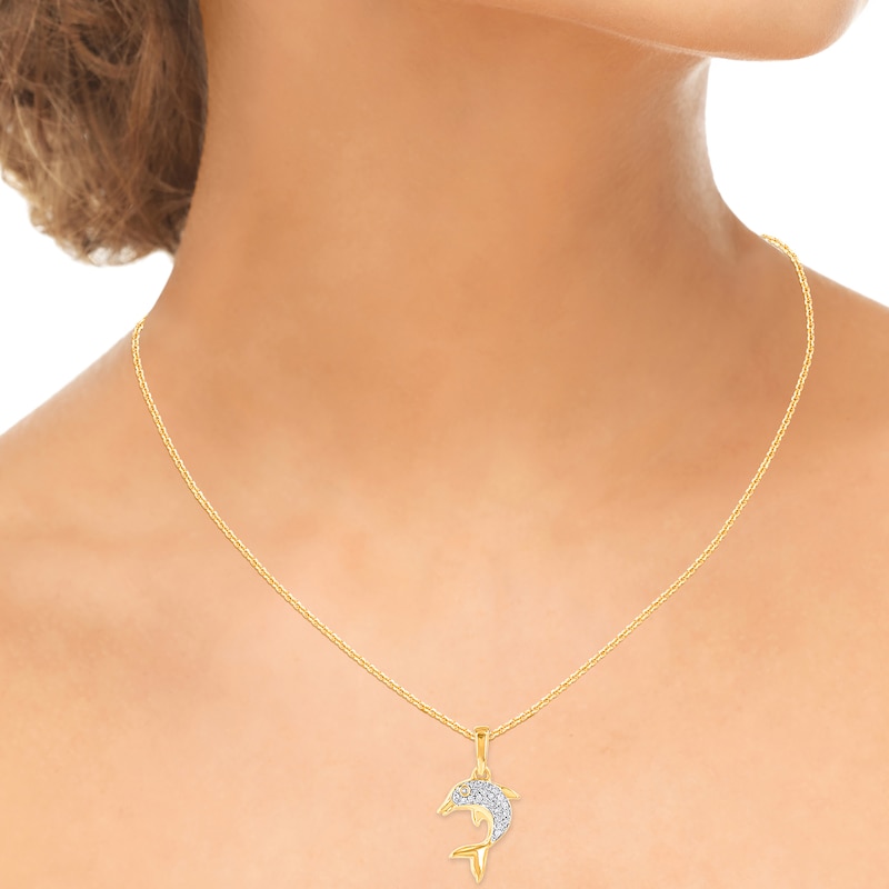 Main Image 5 of Diamond Dolphin Necklace 1/20 ct tw 10K Yellow Gold 18"