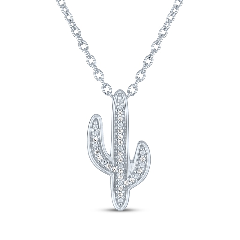 Main Image 2 of Diamond Accent Cactus Necklace Sterling Silver 18"