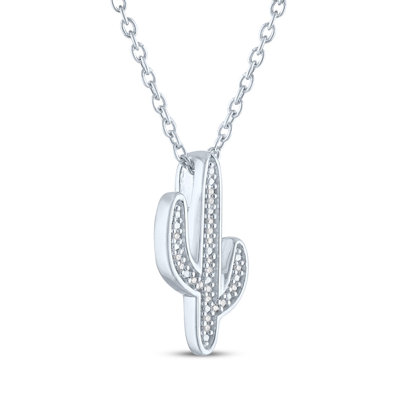 Main Image 3 of Diamond Accent Cactus Necklace Sterling Silver 18"