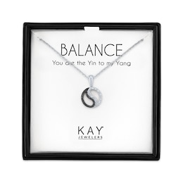 Black & White Diamond Accent Yin-Yang Necklace Sterling Silver 18"