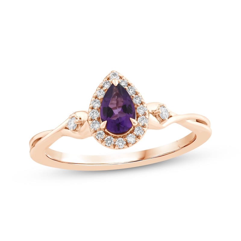 Main Image 1 of KAY Lab-Grown Diamonds Pear-Shaped Amethyst Halo Ring 1/8 ct tw 10K Rose Gold
