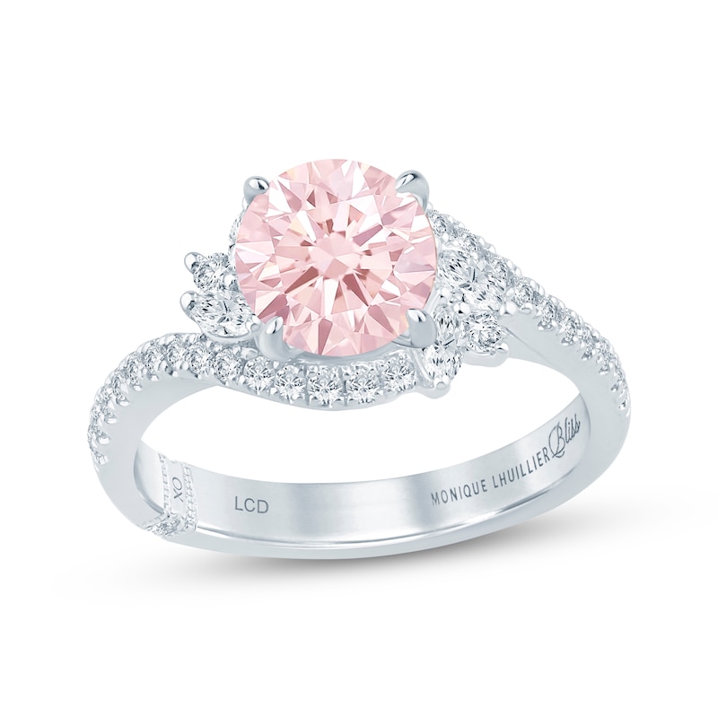 Main Image 1 of Monique Lhuillier Bliss Round-Cut Peach-Pink & White Lab-Grown Diamond Engagement Ring 1-1/2 ct tw 18K White Gold