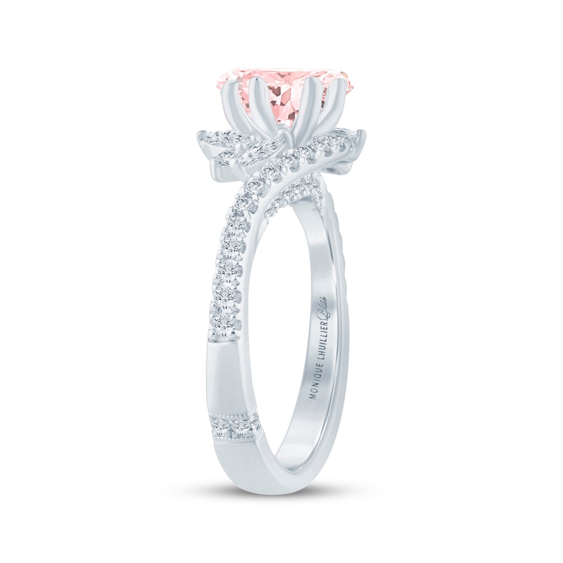 Main Image 2 of Monique Lhuillier Bliss Round-Cut Peach-Pink & White Lab-Grown Diamond Engagement Ring 1-1/2 ct tw 18K White Gold