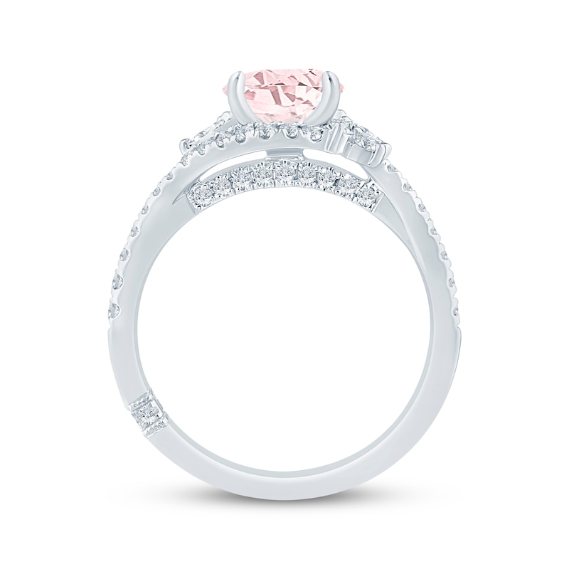 Main Image 3 of Monique Lhuillier Bliss Round-Cut Peach-Pink & White Lab-Grown Diamond Engagement Ring 1-1/2 ct tw 18K White Gold
