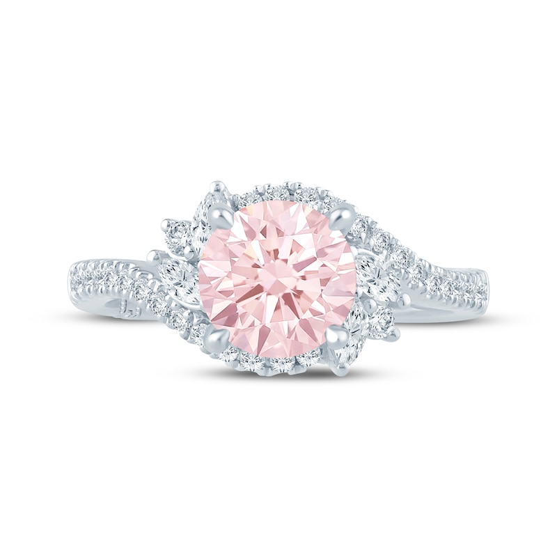 Main Image 4 of Monique Lhuillier Bliss Round-Cut Peach-Pink & White Lab-Grown Diamond Engagement Ring 1-1/2 ct tw 18K White Gold