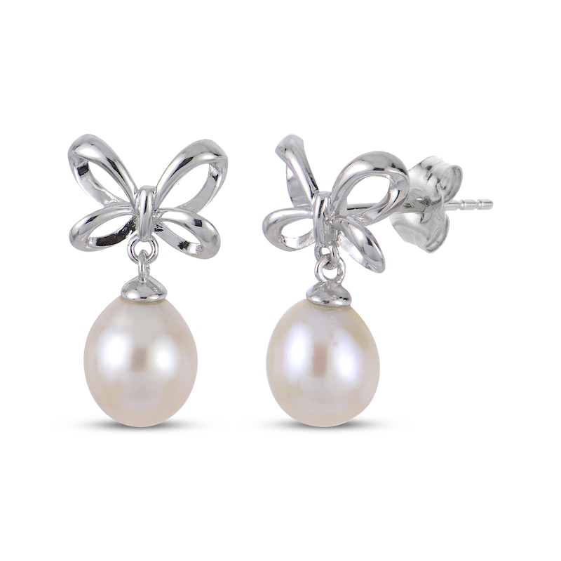 Main Image 1 of Cultured Pearl Bow Earrings Sterling Silver