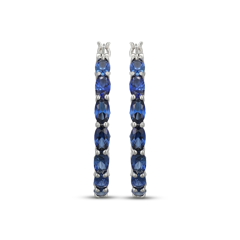 Main Image 2 of Oval-Cut Blue Lab-Created Sapphire Hoop Earrings Sterling Silver