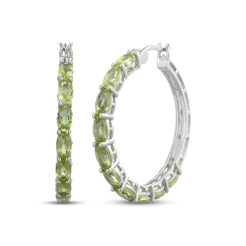 Main Image 1 of Oval-Cut Peridot Hoop Earrings Sterling Silver