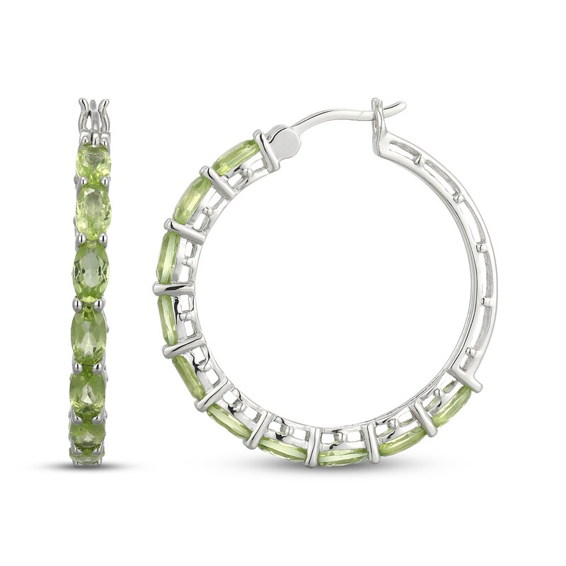 Main Image 3 of Oval-Cut Peridot Hoop Earrings Sterling Silver