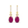 Thumbnail Image 2 of Oval-Cut Natural Ruby & Diamond Drop Earrings 1/15 ct tw 14K Yellow Gold