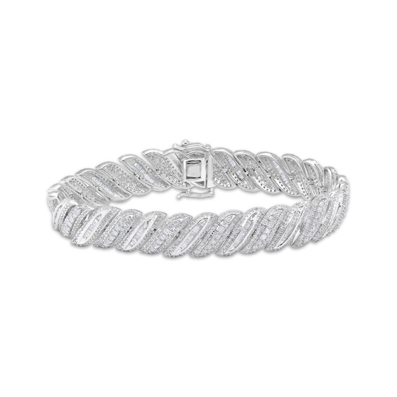 Baguette & Round-Cut Diamond Alternating Link Bracelet 5 ct tw 10K White Gold 7"