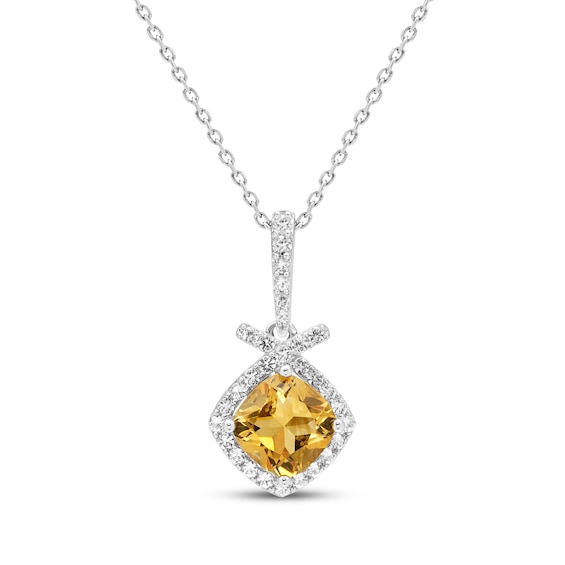 Cushion-Cut Citrine & White Lab-Created Sapphire Necklace Sterling Silver 18"