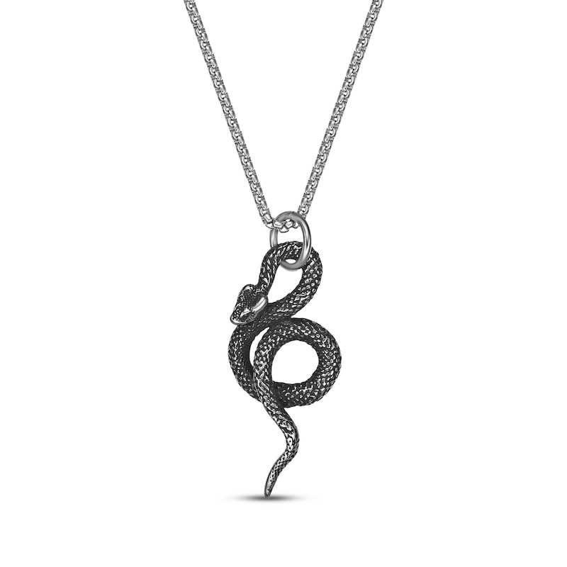 Main Image 1 of Men's Snake Necklace Stainless Steel & Black Ion Plating 24"