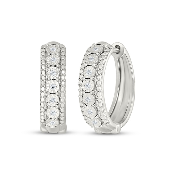 Diamond Beaded-Edge Hoop Earrings 1/15 ct tw Sterling Silver