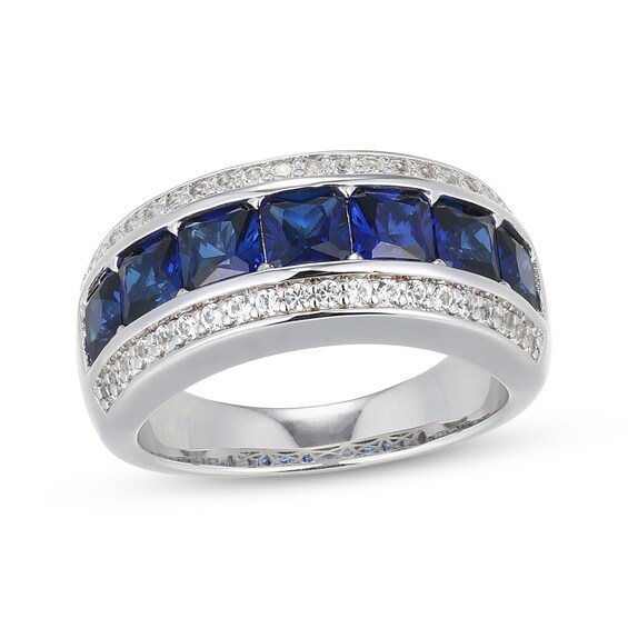 Square Emerald-Cut Blue Lab-Created Sapphire & White Lab-Created Sapphire Ring Sterling Silver