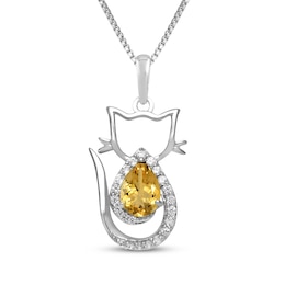 Pear-Shaped Citrine & White Lab-Created Sapphire Cat Necklace Sterling Silver 18"