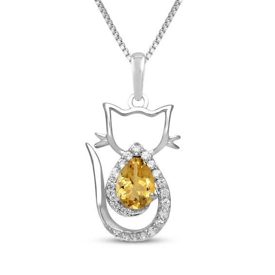 Pear-Shaped Citrine & White Lab-Created Sapphire Cat Necklace Sterling Silver 18"
