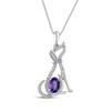 Thumbnail Image 1 of Oval-Cut Amethyst & White Lab-Created Sapphire Dog Necklace Sterling Silver 18"