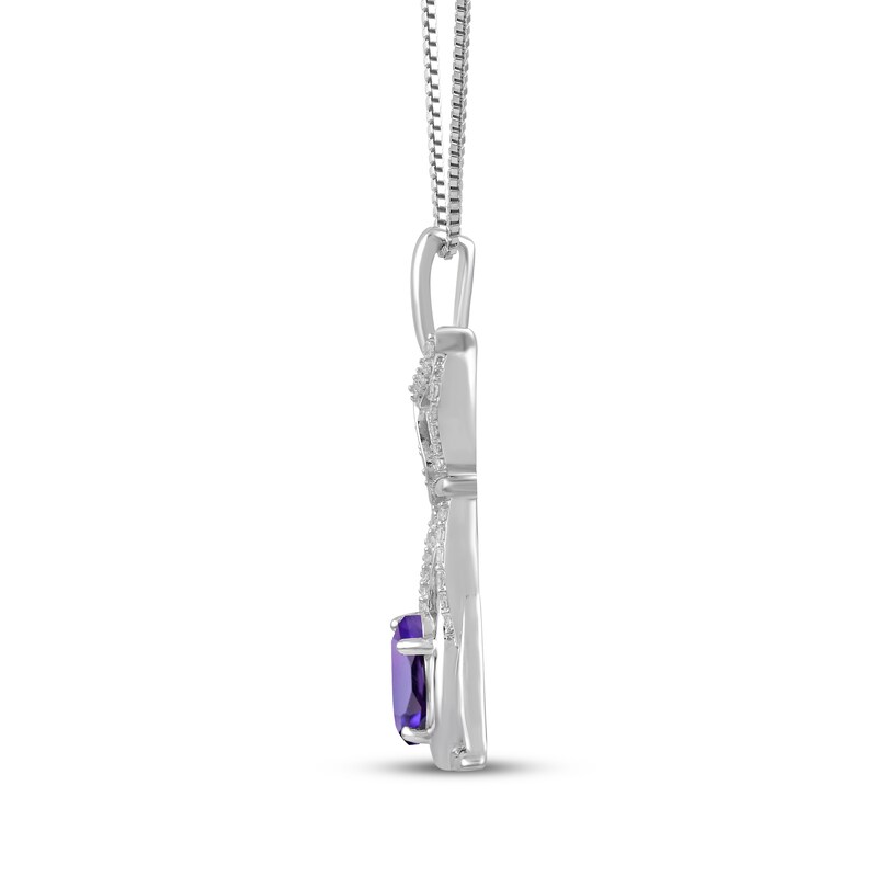 Main Image 2 of Oval-Cut Amethyst & White Lab-Created Sapphire Dog Necklace Sterling Silver 18"