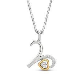 White Lab-Created Sapphire Aries Zodiac Symbol Necklace Sterling Silver & 10K Yellow Gold 18"