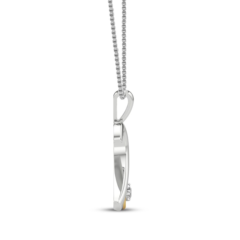 Main Image 2 of White Lab-Created Sapphire Aries Zodiac Symbol Necklace Sterling Silver & 10K Yellow Gold 18"